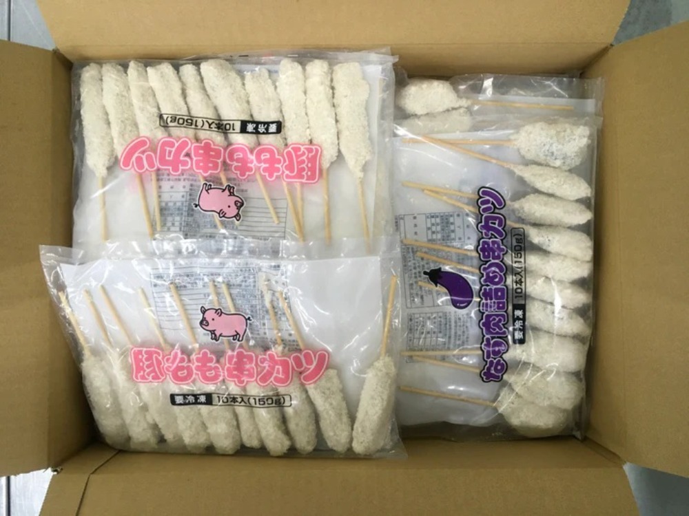 ミニ串カツ５種盛合　うずら・じゃが芋・蓮根・なす肉詰・豚もも